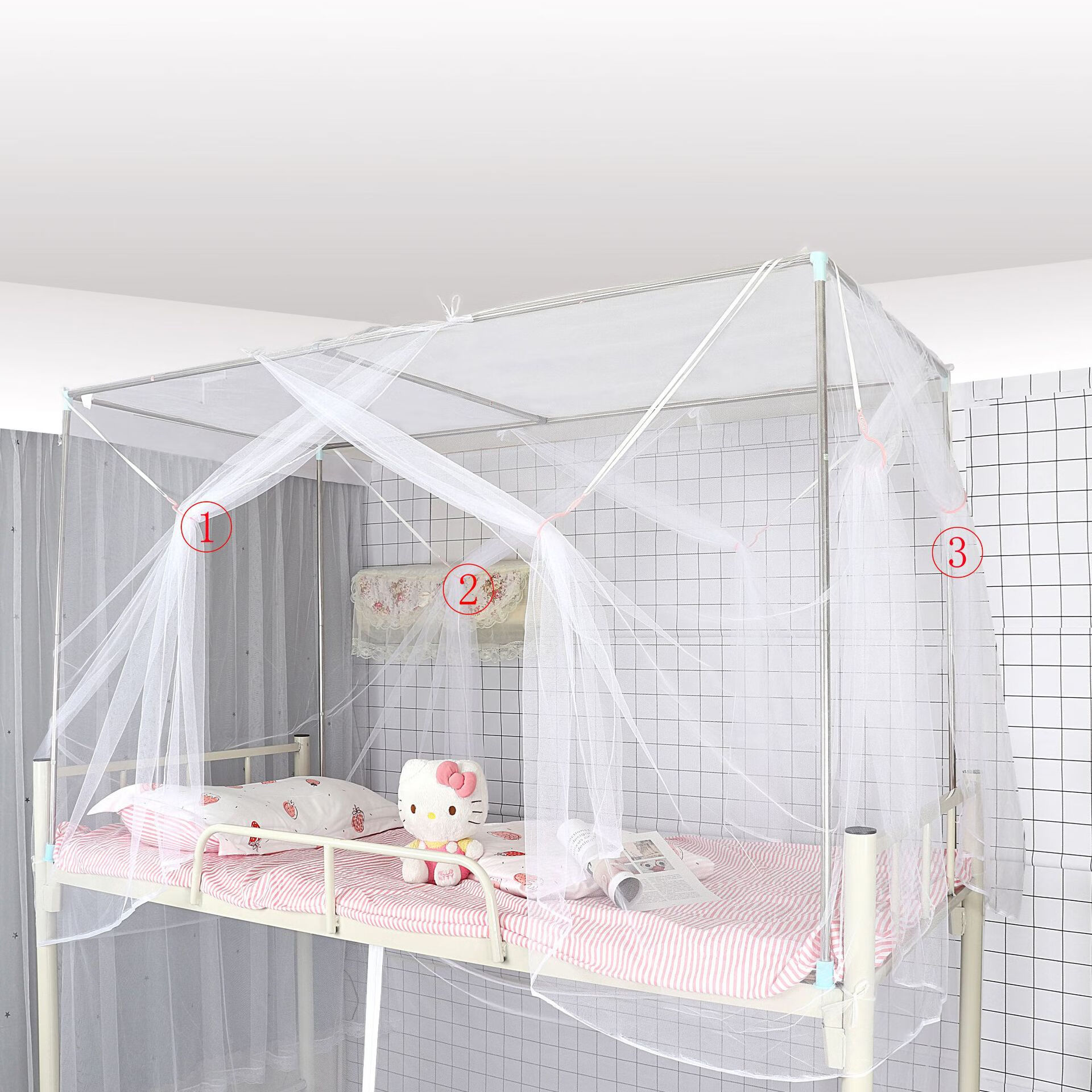 澳颜莱直供寝室三开门帐子学生宿舍特密蚊帐家用上下床落地蚊帐 特密