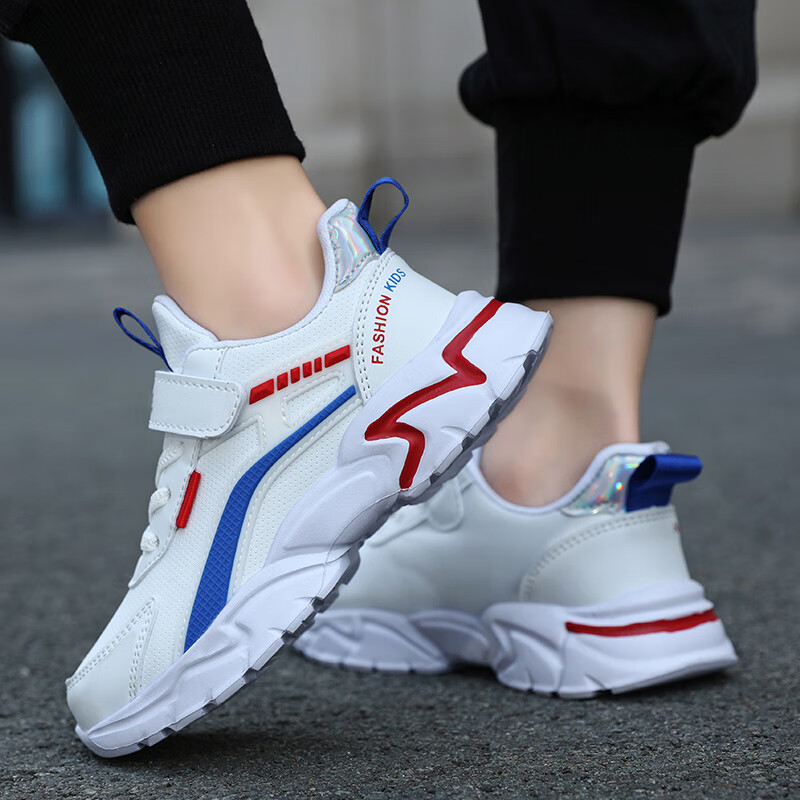 贝天熊(BeiTianXiong)儿童运动鞋秋冬童鞋中大童革面棉鞋保暖跑步鞋轻便男女童鞋 BRH-P308白蓝红【革面】 40 内长25.4/脚24.4