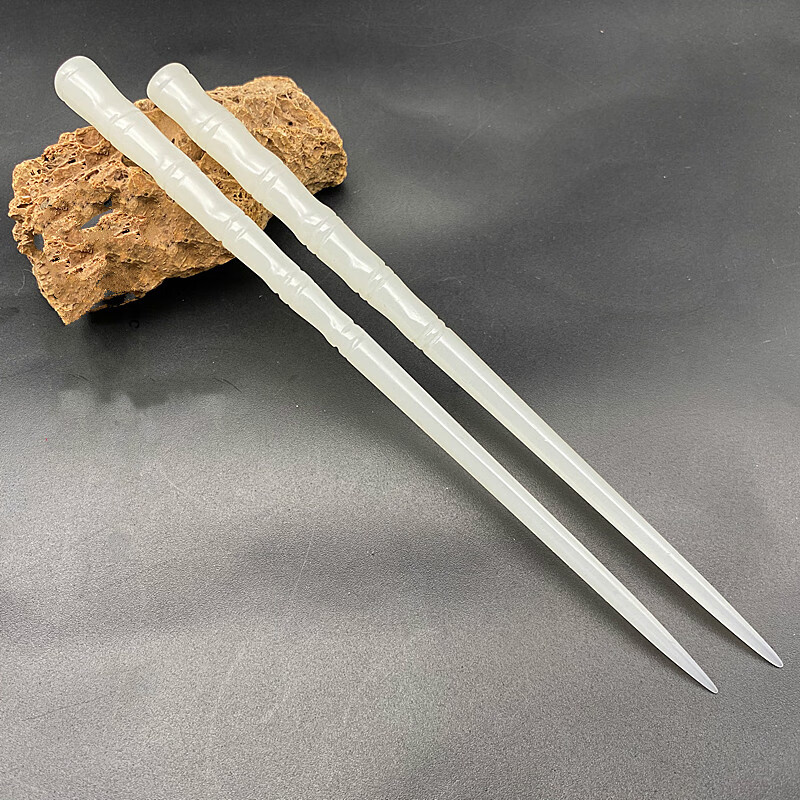古风竹节白玉簪子白琉璃发簪古装拍摄头饰道具盘发盘头玉簪子竹节 单
