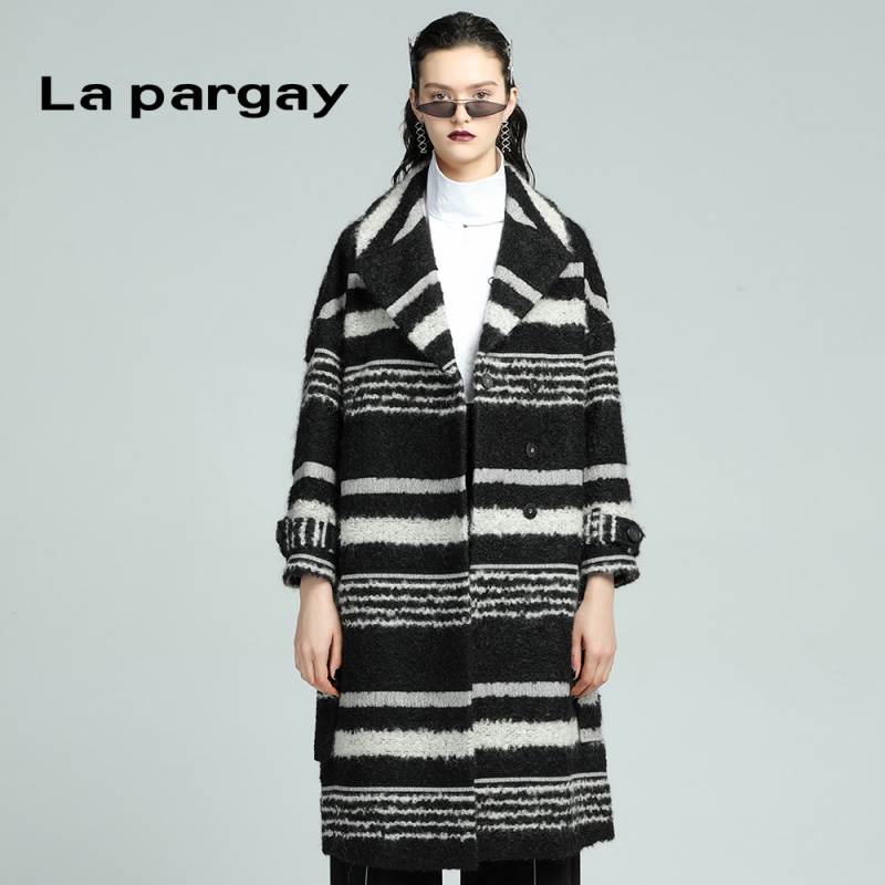 lapargay纳帕佳新款女装冬季黑色中长款大衣休闲毛呢风衣外套 花色 s