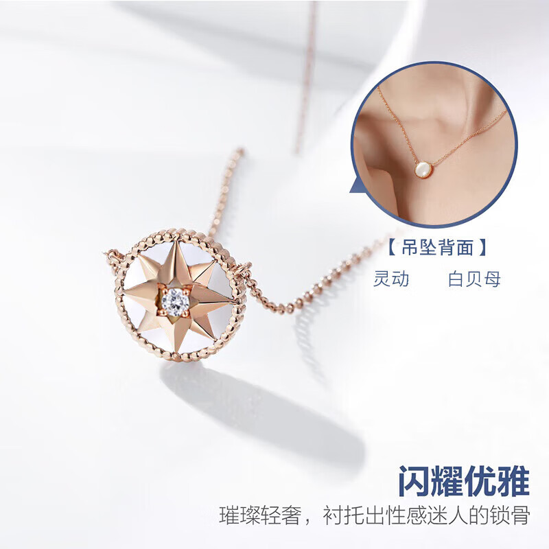 诗筠(SHIJUN)八芒星项链幸运罗盘女白贝母锁骨链轻奢小众设计师款吊坠 罗盘项链玫瑰金色链包装+质