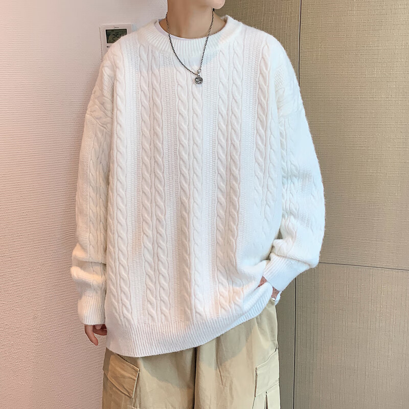 杭瑞条纹麻花毛衣男春秋季日系复古慵懒风线衣宽松潮牌休闲针织衫外套