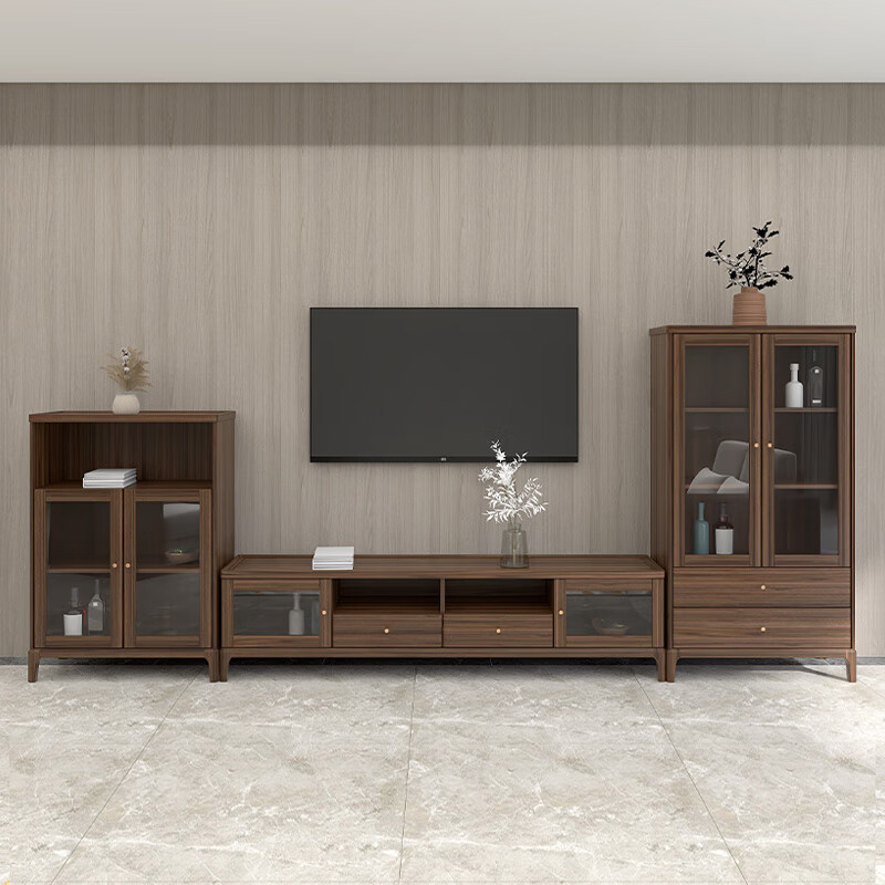 富茂宏 欧式电视柜两边高低柜 胡桃木全实木茶几电视柜客厅简约现代