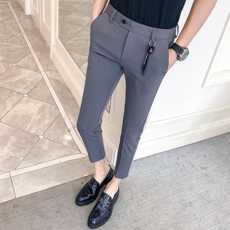 俞兆林小码紧身男裤子修身27码七分裤矮个子26号小脚八分休闲西裤 黑