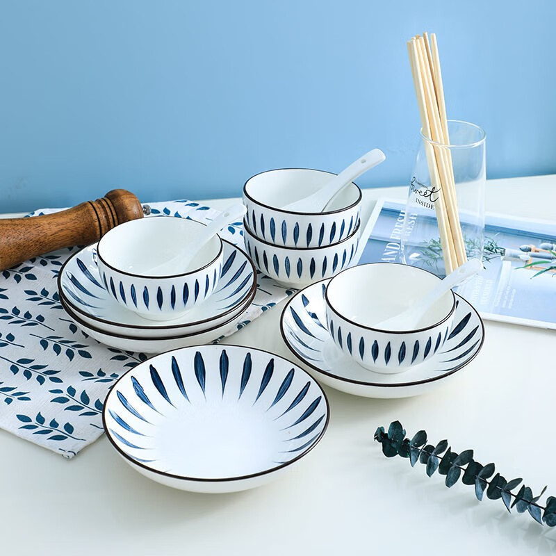 日式和风千叶草餐具陶瓷碗创意个性碗筷碗碟套装家用饭碗盘子组合 千叶草16件套（4碗4盘4筷4勺）