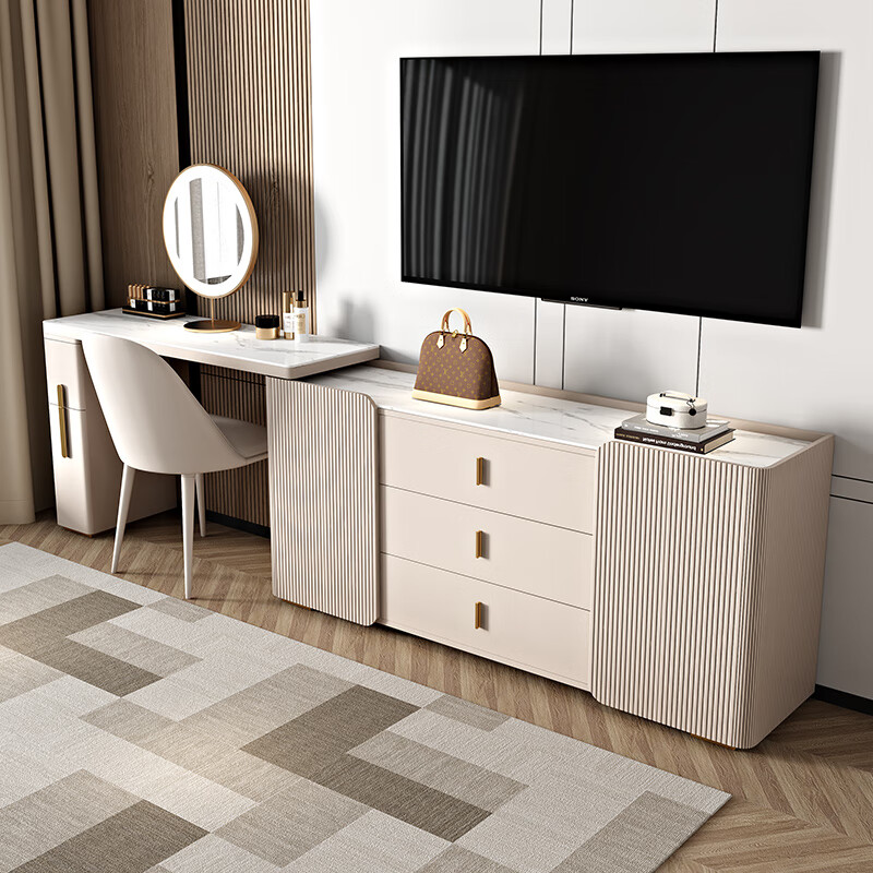 风羽谷 卧室电视柜 轻奢卧室电视柜岩板加高款主卧床尾储物柜现代极简