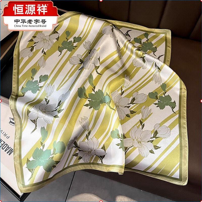 恒源祥桑蚕丝花卉发带丝巾小方巾女春秋季薄款真丝围巾装饰领巾头巾