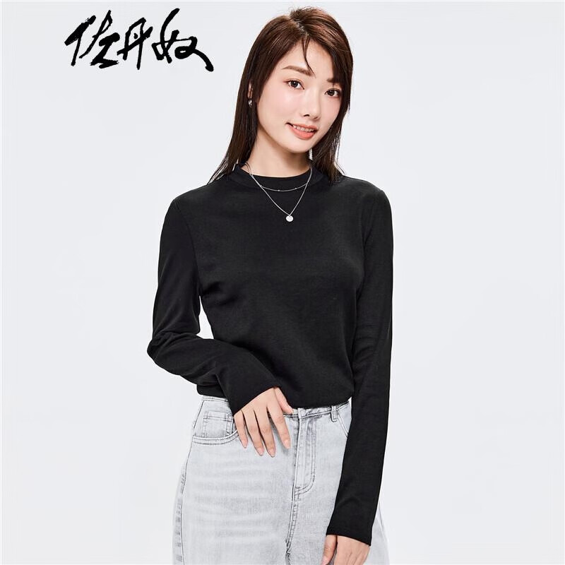 佐丹奴（Giordano） 女装秋冬奢滑触感长袖t恤05322803 09黑色