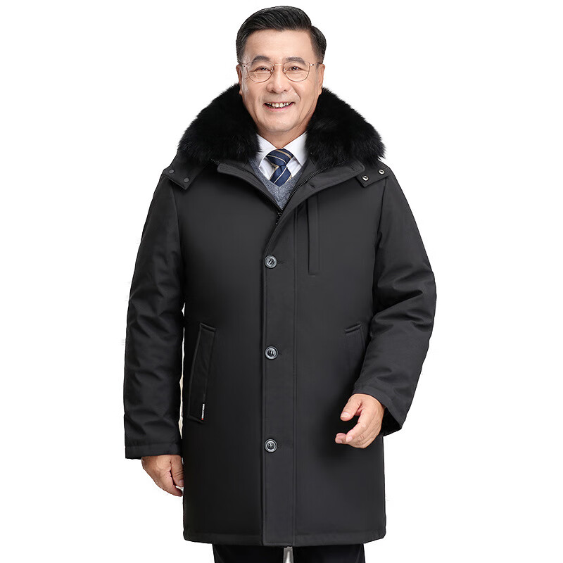新款大码可脱卸内胆中老年羽绒服男士中长款加厚活面爸爸羽绒冬装 藏兰(无毛领) 2XL