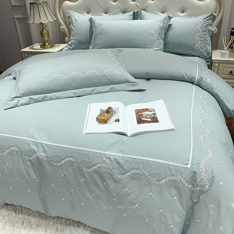 水星系列家纺高端家纺轻奢感120支长绒棉四件套全棉纯棉100床单被套床笠款床上 多瑙河-繁星兰 1.8m 床单款 四件套 被套200*230cm