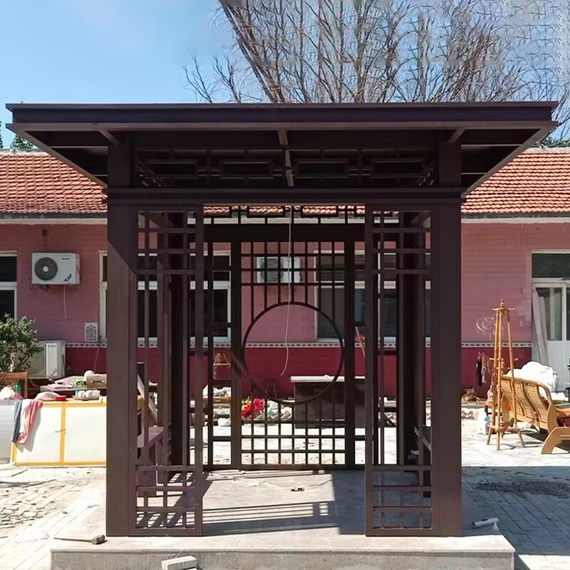 栀司新中式铝合金凉亭休闲简约凉亭现代小区别墅花园园林景观平顶亭子