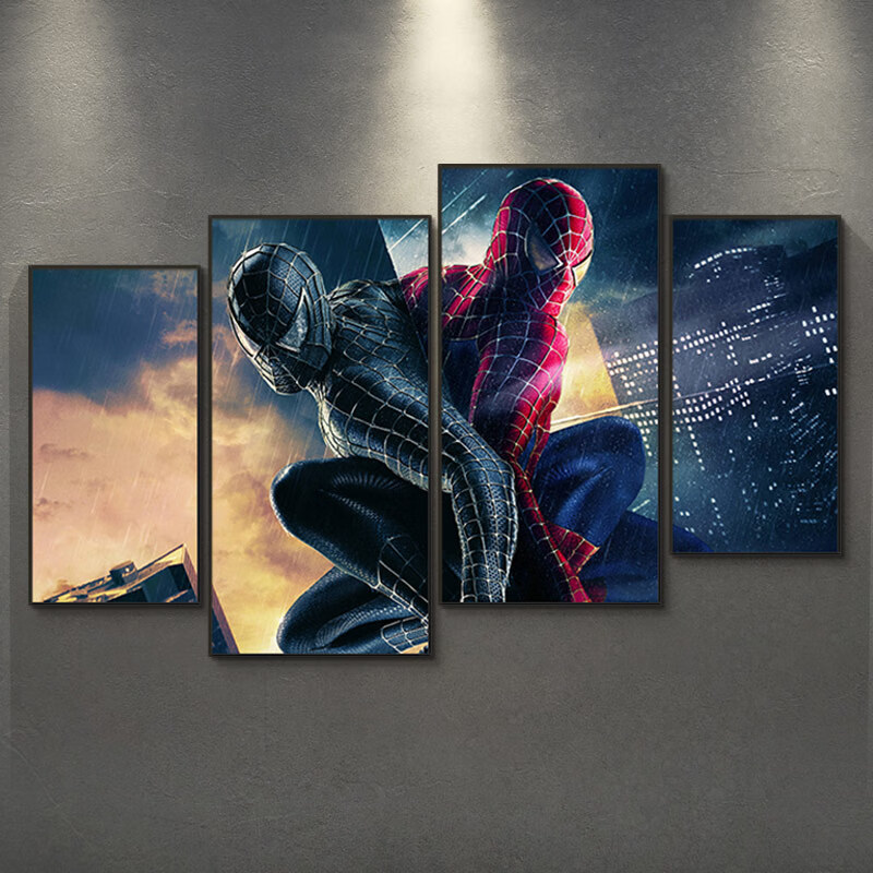 艺术一点漫威英雄蜘蛛侠装饰画客厅沙发背景墙上壁画男孩儿童房间软装