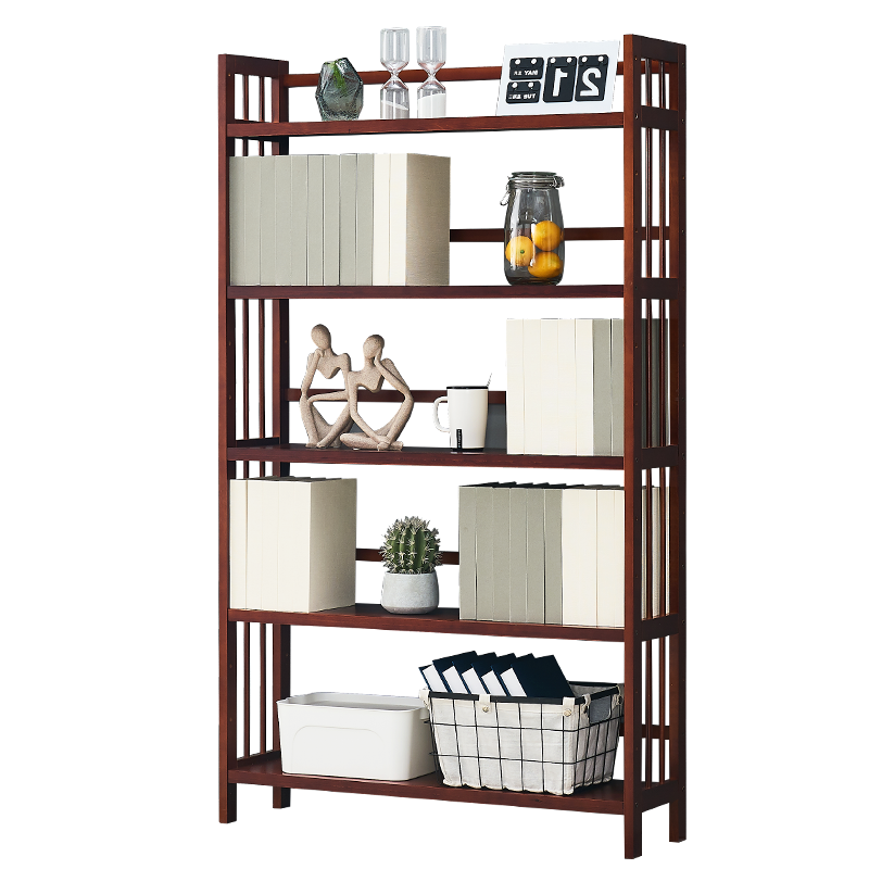 艺柳园书架实木书架落地置物架储物架客厅收纳架书架简易书架 五层原木色90cm【层板可调节】