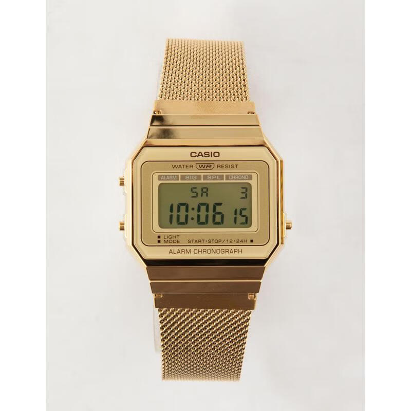 卡西欧(casio)男士手表 简约复古小方表led灯金色数字腕表 商务休闲小