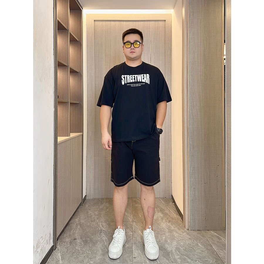 知藤胖子短袖t恤男显瘦宽松大码大号夏季微胖男生显瘦穿搭短袖t恤男宽