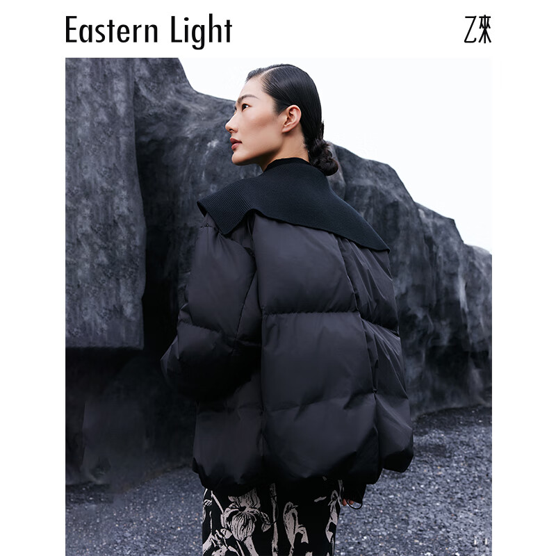 乙来（EASTERN LIGHT）【甄选90大朵白鸭绒】羽绒服女装冬季短款厚上衣外套新年战袍 优雅黑 L