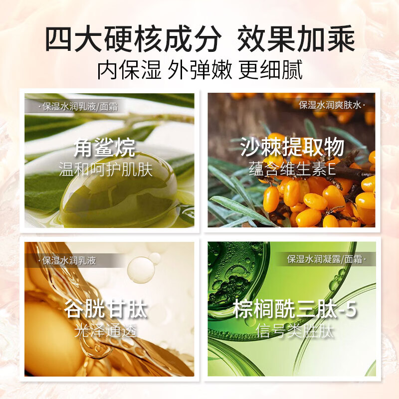 奇姬韩国保湿套装 玻尿酸补水保湿清爽不油腻呵护送女友 爽肤水140ml+乳140ml+精华50ml