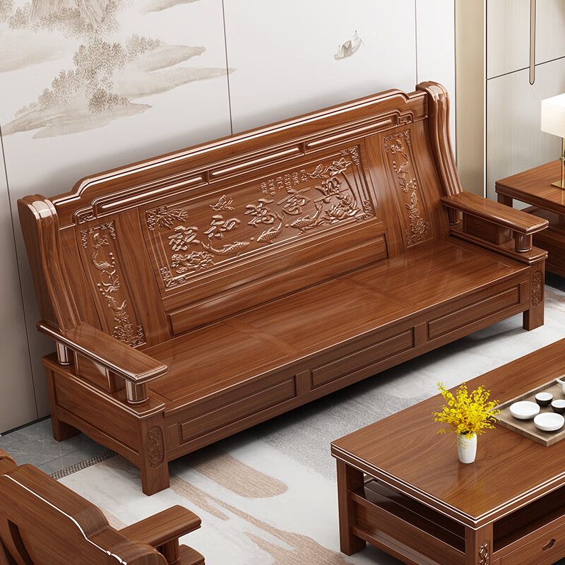 淘趣实木沙发客厅农村经济老式木头木制春秋椅联邦椅 单人位 坐垫