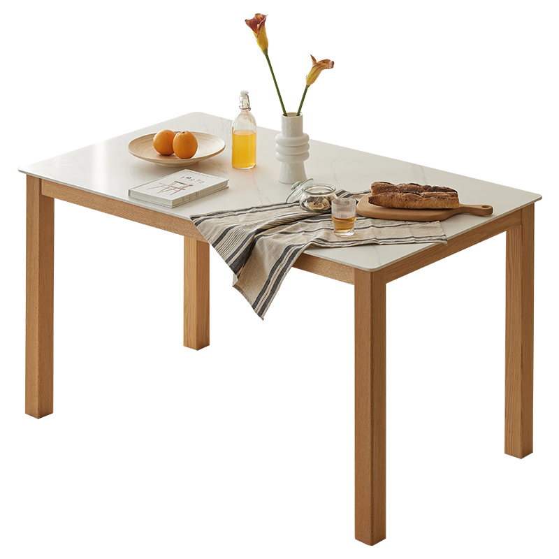 原始原素 实木岩板餐桌 椅组合北欧简约橡木饭桌现代餐厅桌子 1.4米一桌四椅 JD-4040+JD-4266