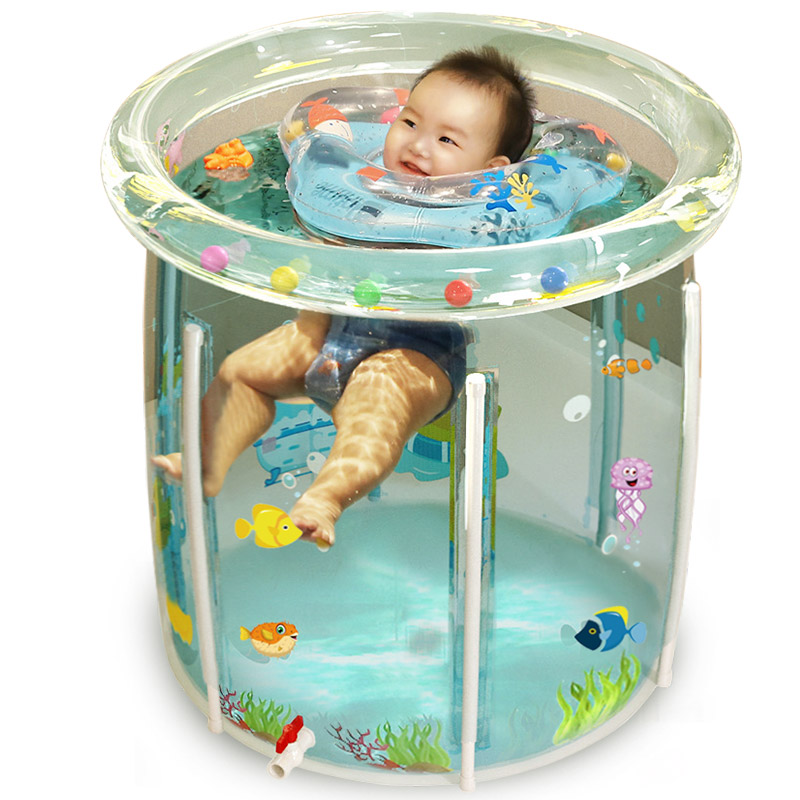 婴儿游泳池宝宝游泳桶家用室内充气新生儿童加厚折叠洗澡透明浴缸 透明游泳池70*70（送脖圈礼包）