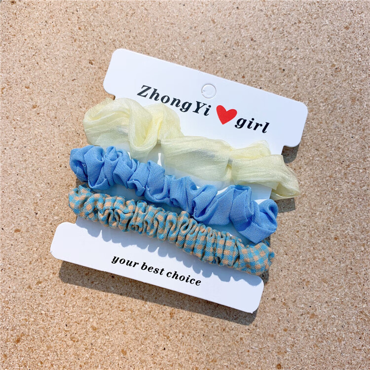 梦君宸粉嫩嫩春天的颜色3只装碎花发圈组合小清新蓝色粉色发绳发饰