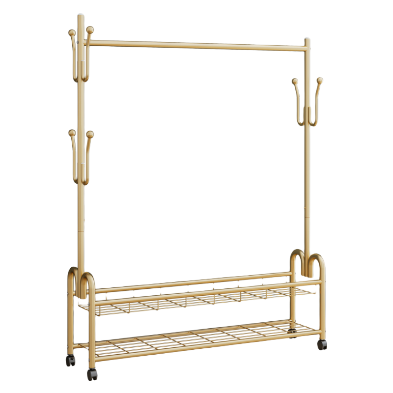 密林 轻奢挂衣架落地卧室衣帽架鞋架置物架一体家用客厅阳台室内简易单杆晾衣服挂包多功能金属收纳衣架子 60cm金色
