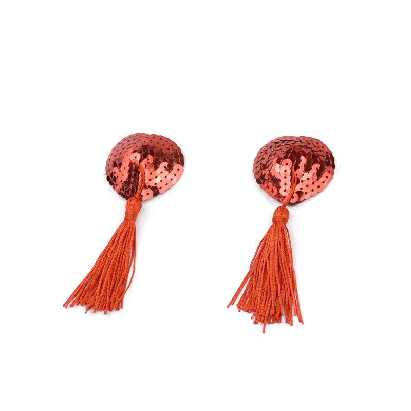 血滴子流苏心形亮片乳贴硅胶贴女式胸贴闺房性感情趣玩具 红色