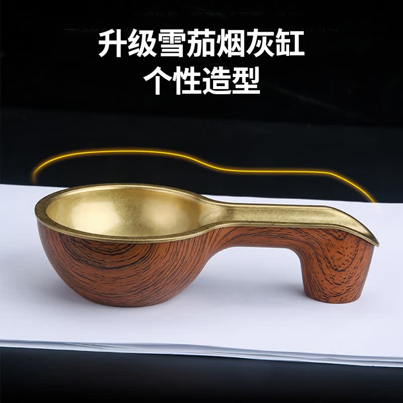 honest专业雪茄烟灰缸实木金属材质复古黄铜纹路做旧花纹 雪花铜