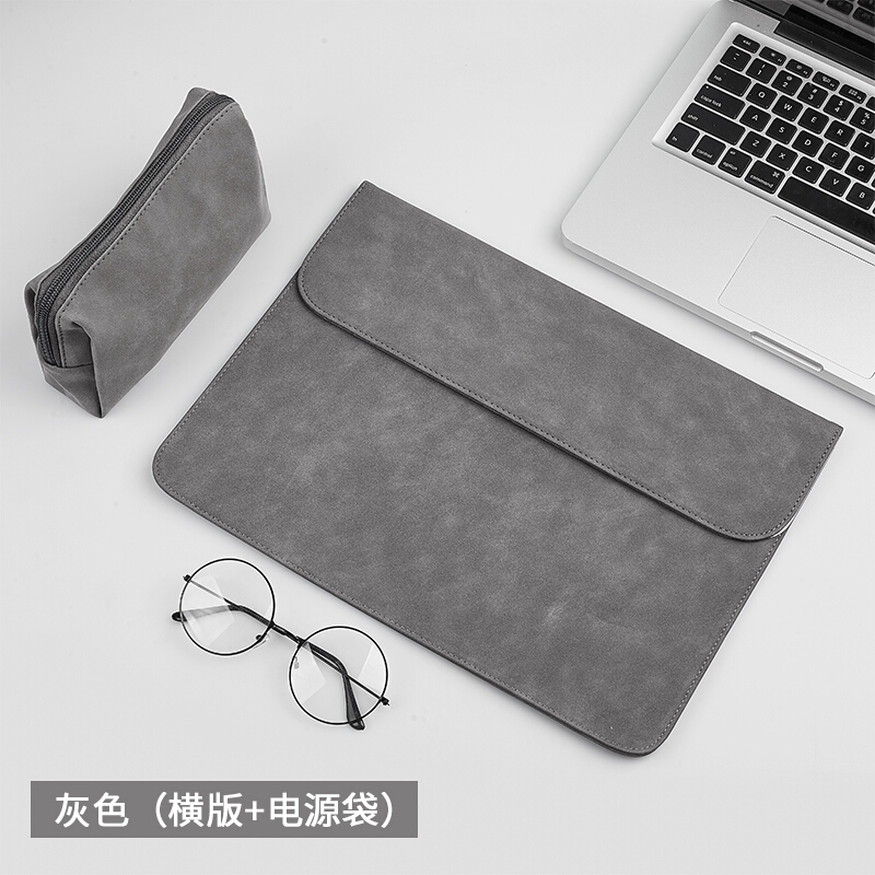 苹果MacBook Air 13.6英寸M2笔记本电脑内胆包保护套减震收纳防泼水皮套商务轻薄 亿金哒 横款-灰色+电源袋
