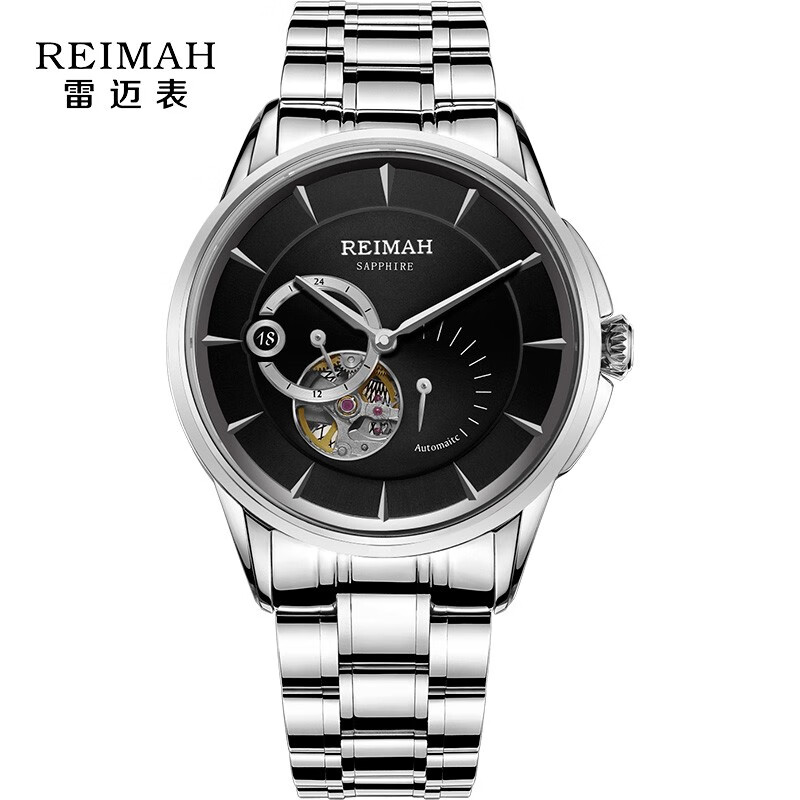 雷迈表(reimah) 手表 开拓者系列时尚商务钢带男士腕表自动机械男表