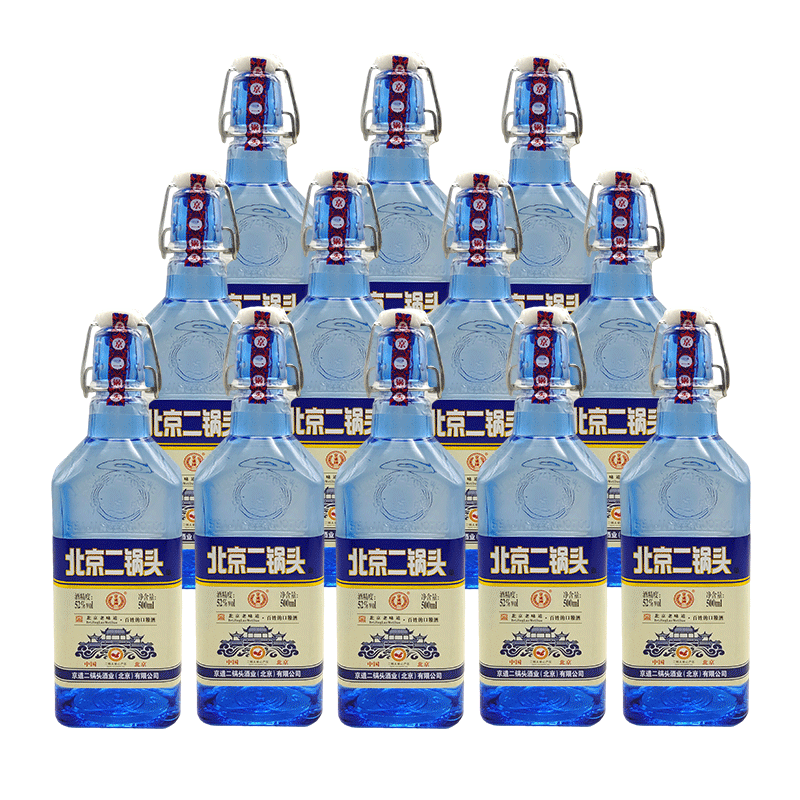 京道 北京二锅头酒清香型白酒出口型方瓶蓝瓶新老包装随机 52%vol 500