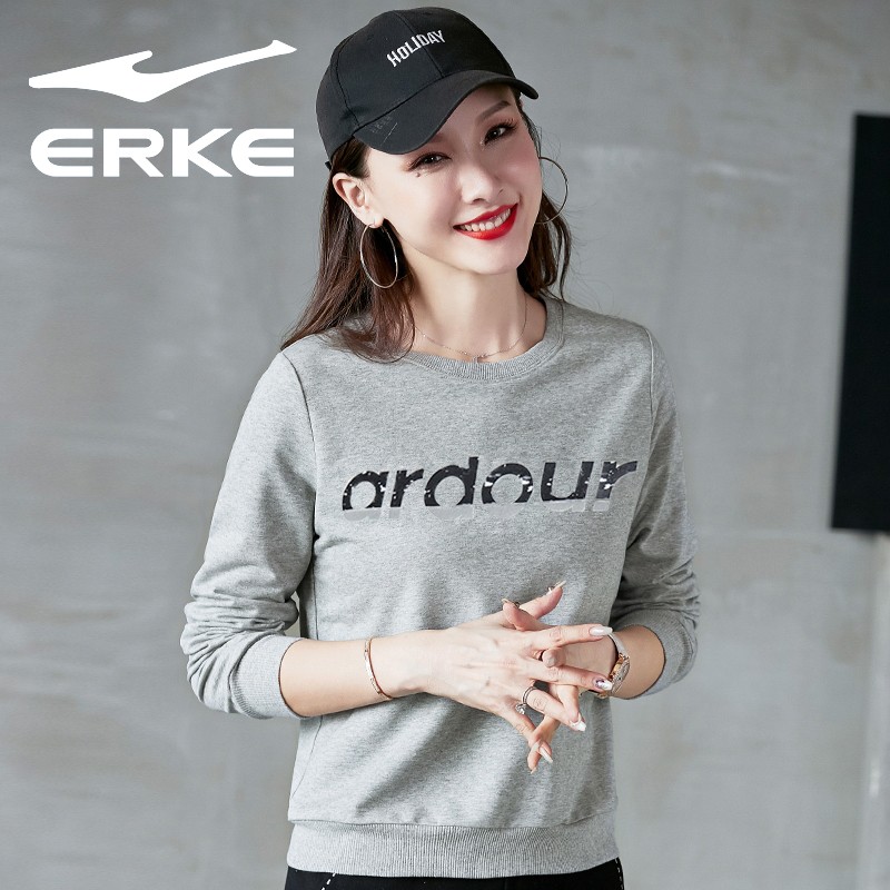 鸿星尔克卫衣女清沧春秋季款潮流百搭休闲上衣女子时尚百搭圆领长袖女