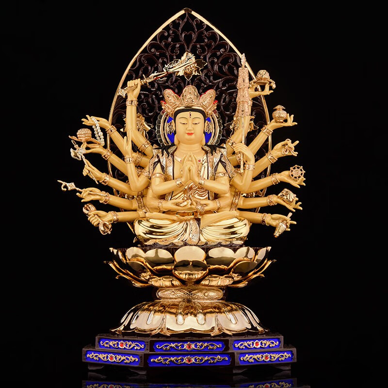 佛准提佛母像台湾纯铜鎏金准提菩萨像准胝观音密宗摆件工艺品 总高66