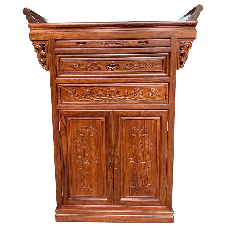 木中央 红木家具 非洲花梨(学名:刺猬紫檀)佛龛实木神龛拜神台 中式供神立柜 财神柜神楼翘头案老爷柜 108*48*108cm