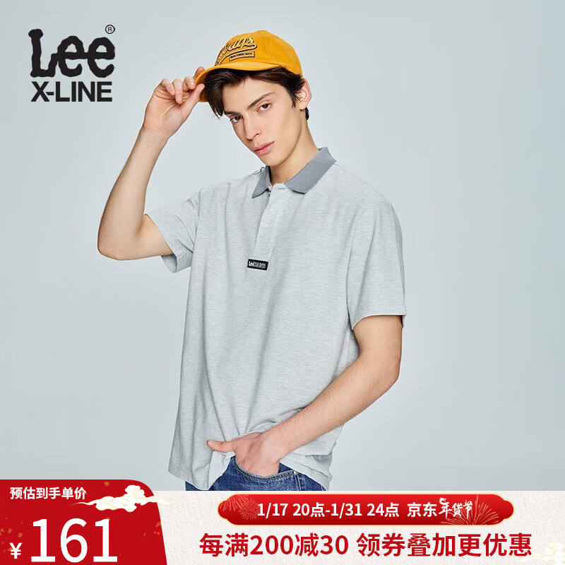 Lee23新品舒适版撞色男轻商务短袖Polo衫多色LMT0053894CJ 灰色 XL