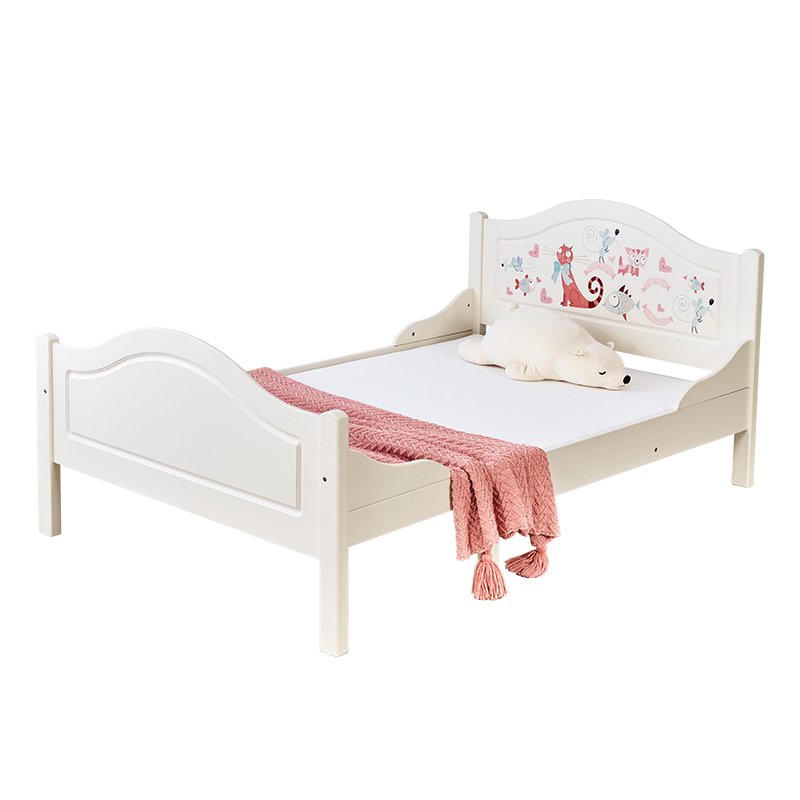 喜梦宝儿童床现代简约白色哆来咪公主床可伸缩女孩实木床 乳白色 1.2*2米(床+床垫)