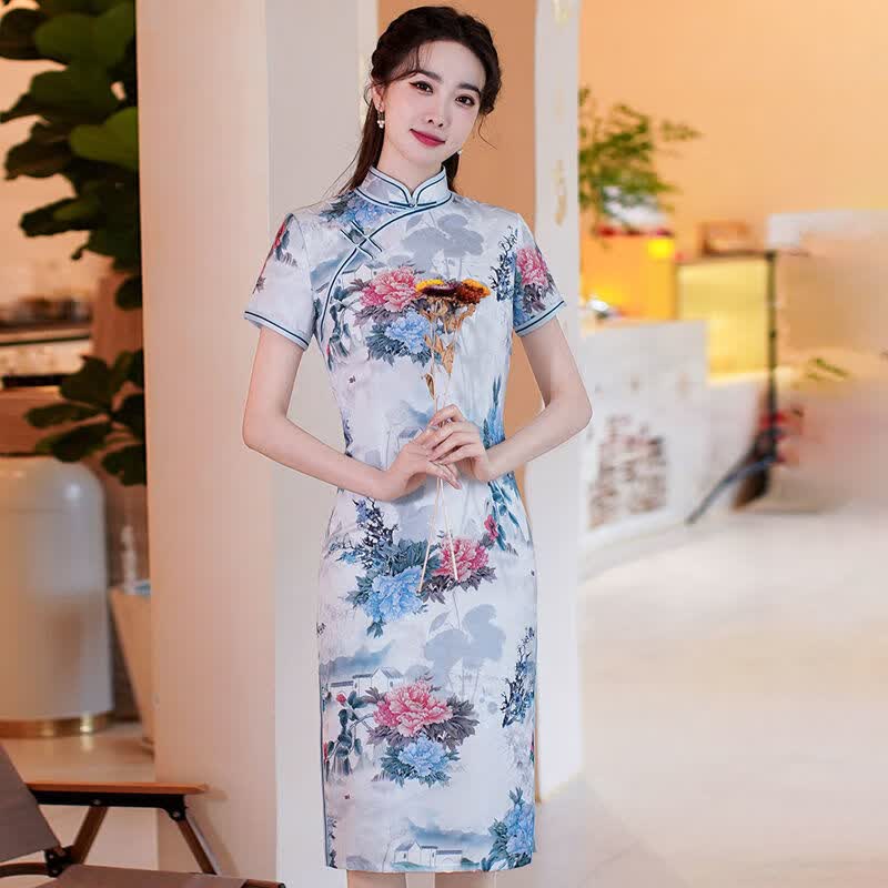 TFLZ旗袍2023夏季新款改良版旗袍女妈妈装高档丝绸中长款旗袍连衣裙女 803-粉牡丹 3XL [建议125-135斤左右]怎么样,好用不?