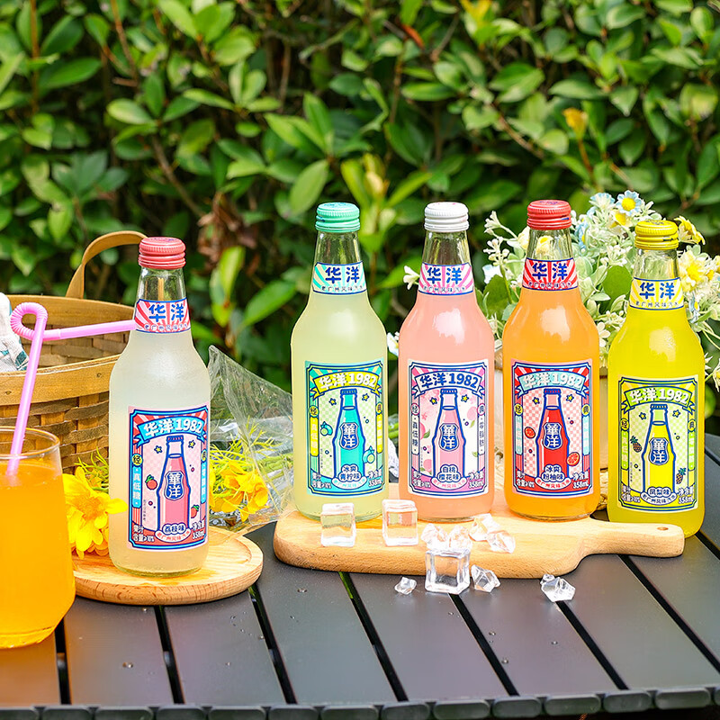 华洋1982汽水 果汁型碳酸饮料358ml玻璃瓶整箱装低糖0脂肪网红饮品 混合装【6口味各1瓶】358ml*6瓶