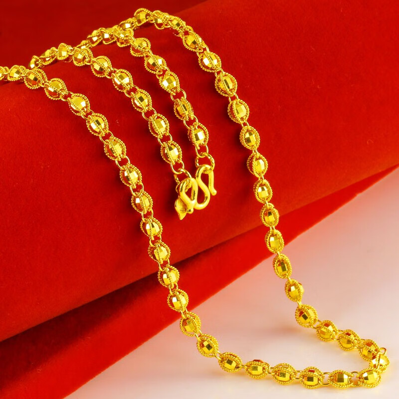 千影珠宝黄金项链男士男女款9999足金光面圆珠子线包珠转运珠结婚金