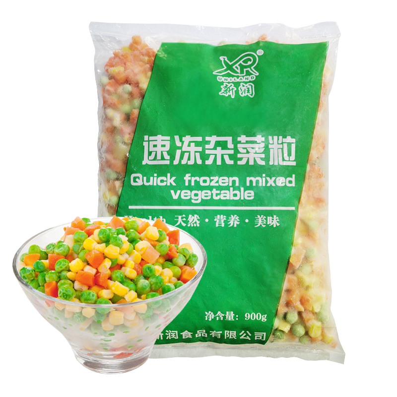 新润UNILAND,XR 欧式三混杂菜粒 900g 甜玉米粒胡萝卜丁青豆粒 速冻 5.4元一袋