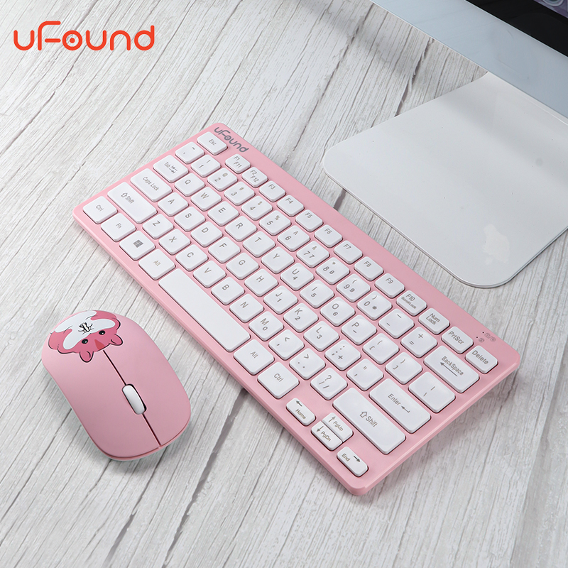 方正(uFound)R7573无线键盘鼠标套装笔记本电脑外接小键盘 超薄迷你办公鼠标键盘套装2020鼠年版 女生粉色