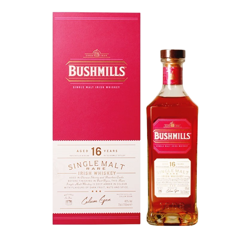 百世醇（BUSHMILLS）16年单一麦芽威士忌爱尔兰进口洋酒 高年份珍藏 波本雪莉桶 16年单一麦芽700ml礼盒装