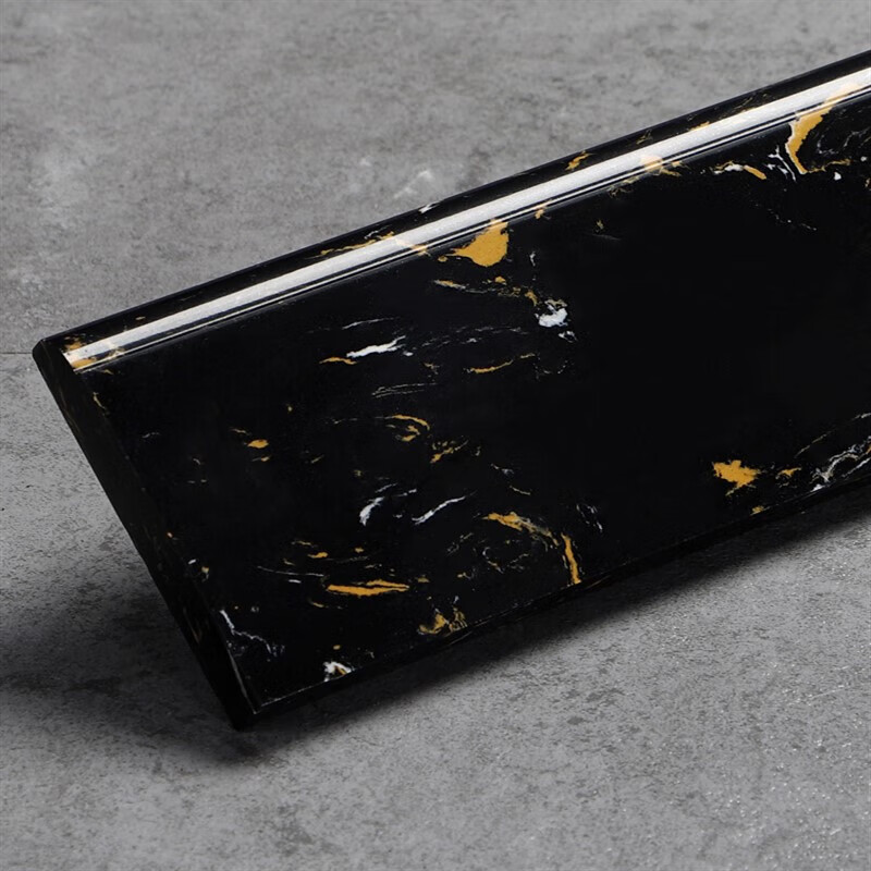 线瓷砖黑色客厅地脚线灰色通体石材法国边 80厘米长*高10厘米黑金花