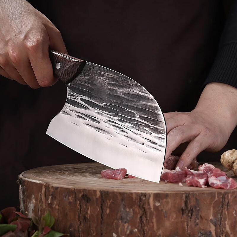 锤纹锻打7铬家用圆头菜刀高硬度不锈钢锋利刀具切肉刀切菜刀鱼头 bq