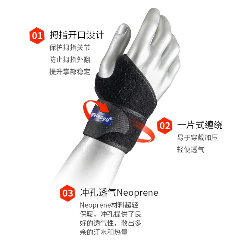 Suprotecyo运动护腕男女羽毛球杠铃健身篮球腱鞘保护加压手腕防扭伤护具腕带 单片式拇指缠绕护腕A2(单只)