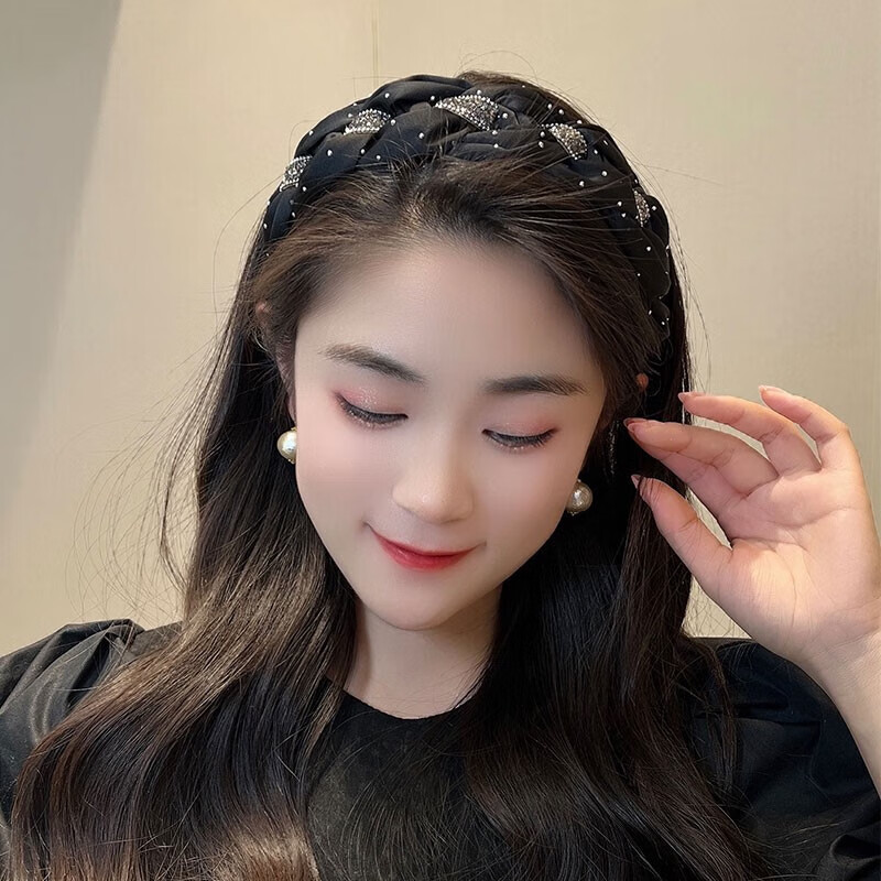 向晚 高颅顶发箍女头箍高级感水钻气质洗脸压碎发发卡头饰 黑色 高性价比高么？