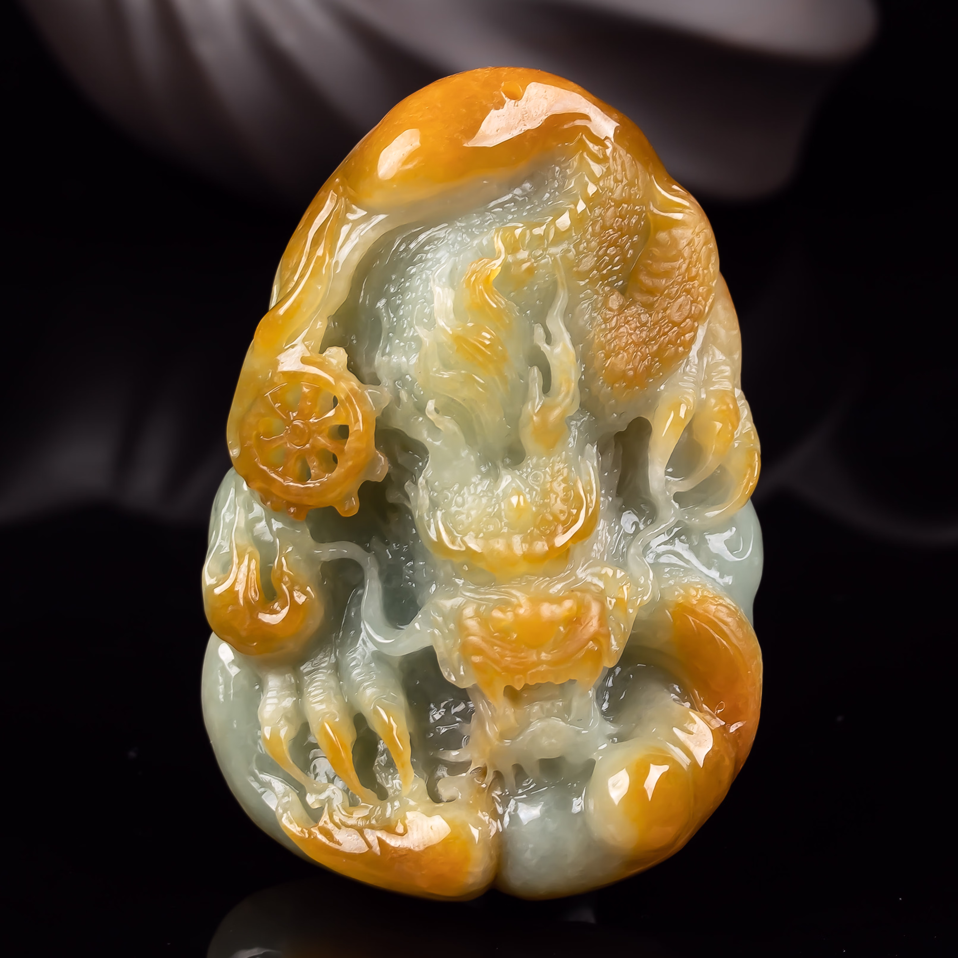 仙来阁 天然翡翠霸气黄翡龙牌吊坠 龙腾四海 生肖龙玉挂件 神龙护主