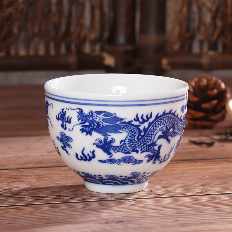 德梵蒂德国进口品质茶盅景德镇陶瓷家用杯青花青龙莲子办公瓷器碗酒杯