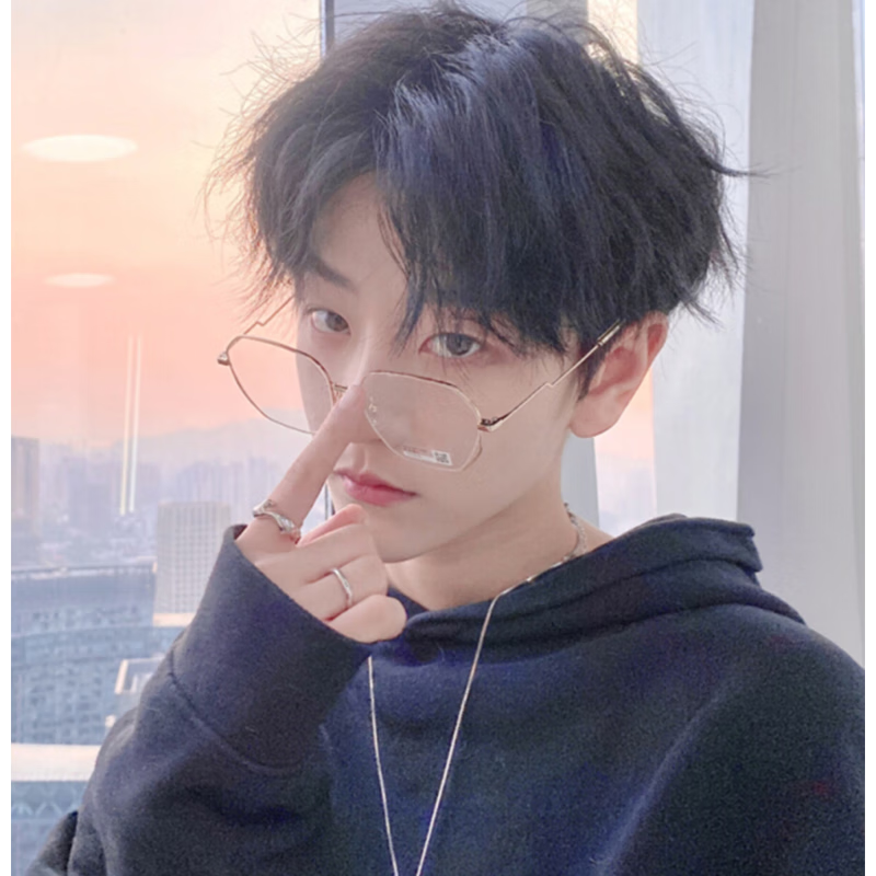 宸芃网红假发男中分刘海短发韩版帅气蓬松学生自拍全头套 黑色  发网