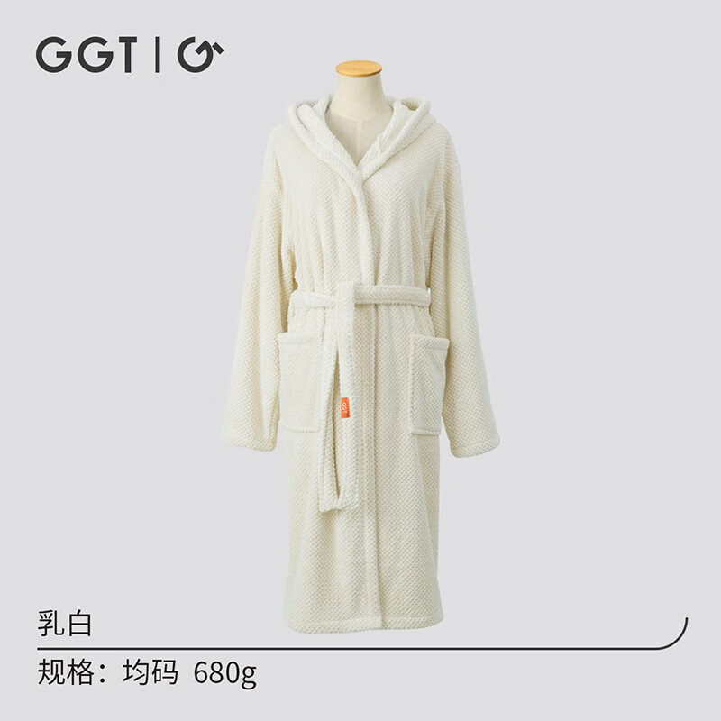 ggt日本华夫格浴袍男女式睡衣柔软吸水不掉毛浴衣情侣款睡袍 乳白色